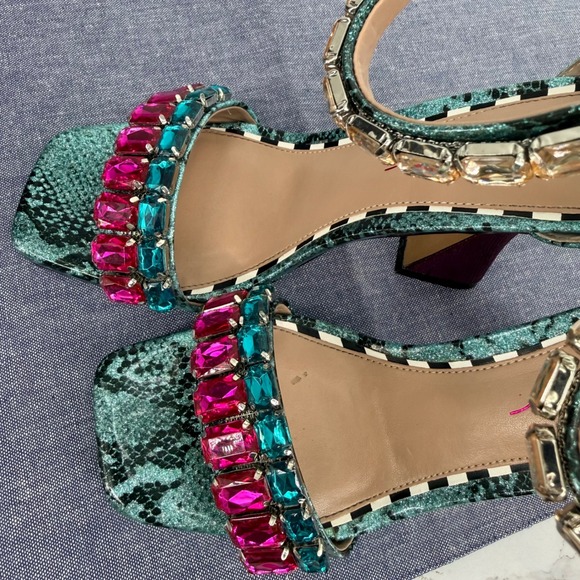 Betsy Johnson Emani 8M Rhinestone Snake Print Heels Square Toe Ankle Strap Prom - Picture 7 of 9